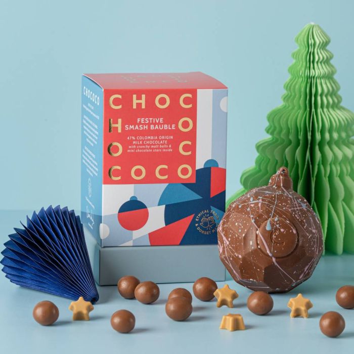 Milk Chocolate Smash Bauble with Milk Chocolate Malt Balls & Blonde Chocolate Stars