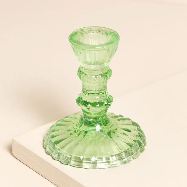 Leela Spring Green Glass Candlestick 10cm