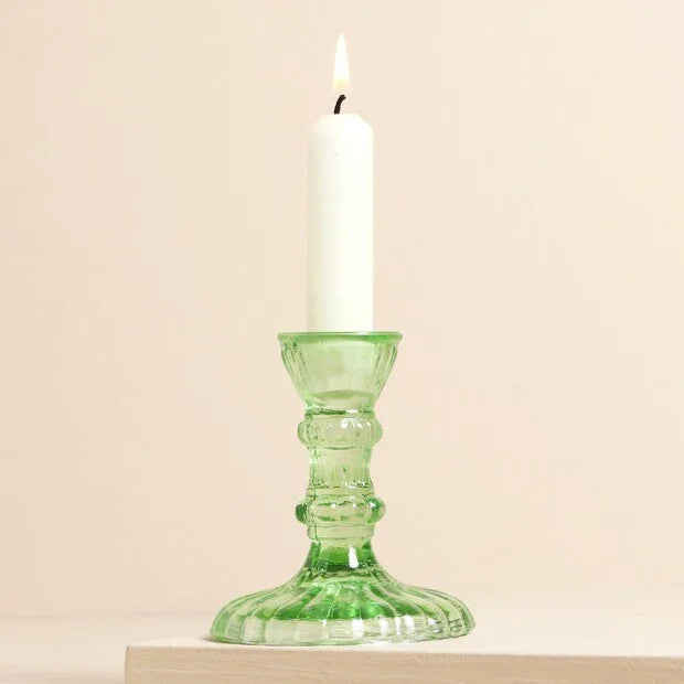 Leela Spring Green Glass Candlestick 10cm