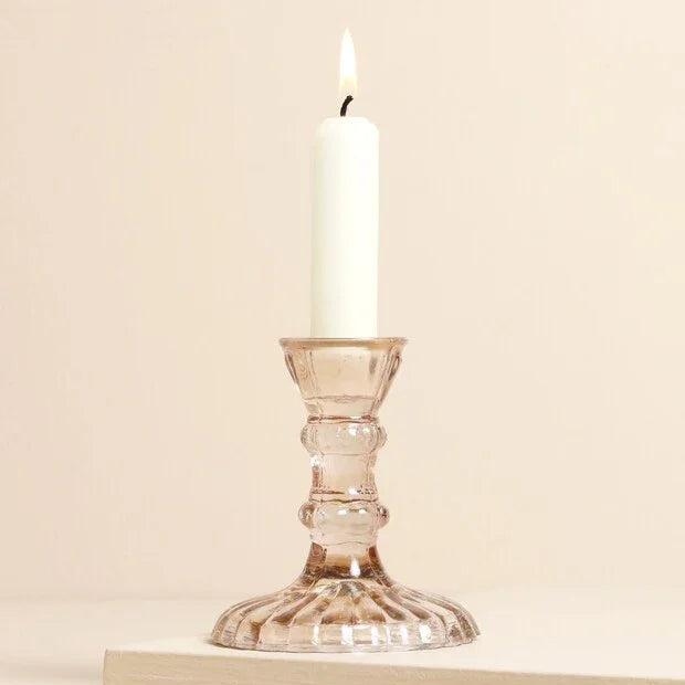 Leela Vintage Pink Glass Candlestick 10cm