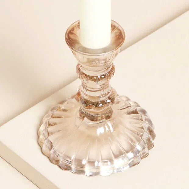 Leela Vintage Pink Glass Candlestick 10cm