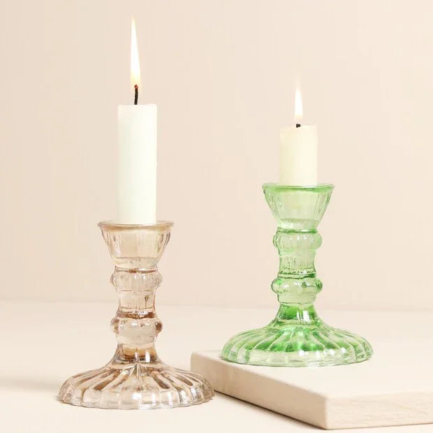 Leela Spring Green Glass Candlestick 10cm