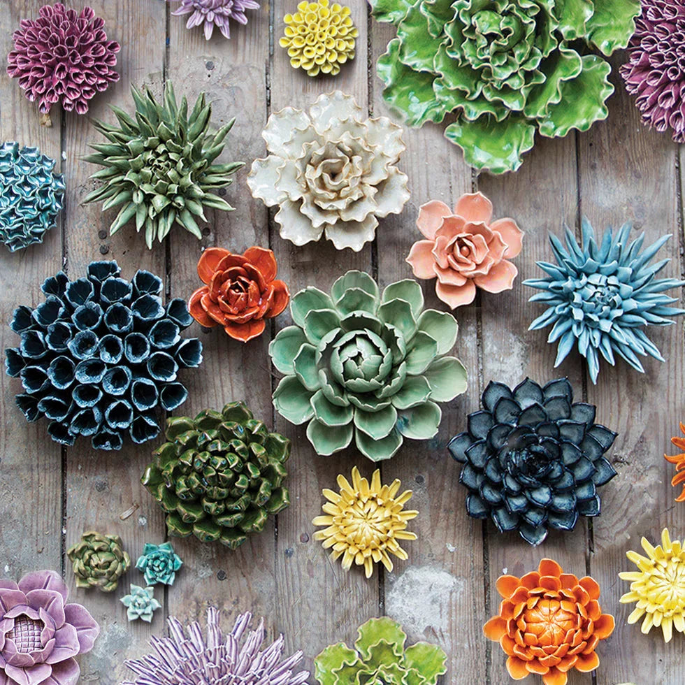 Ceramic Flower Wall Art Flower Green Rose
