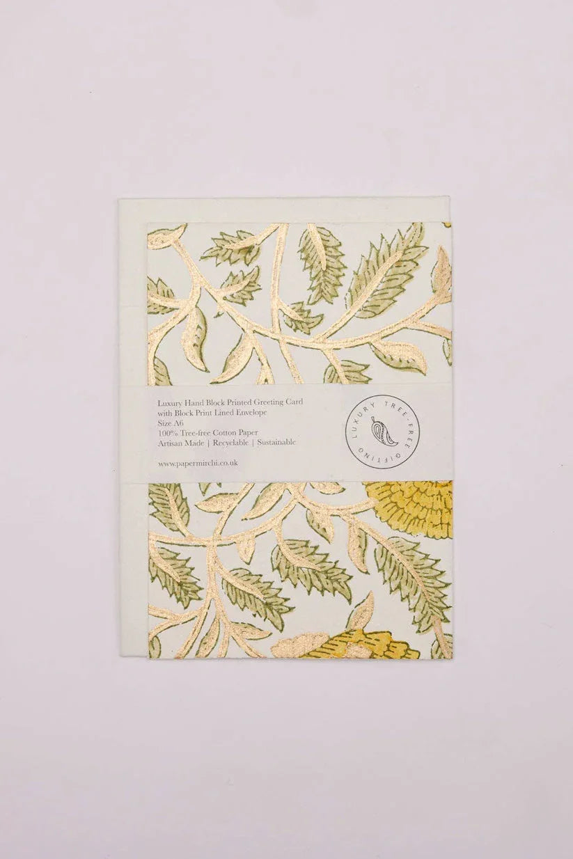 Marigold Glitz Sunshine - Hand Block Printed Greeting Card