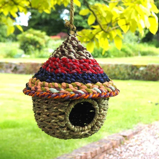 Munja & Reclaimed Sari Fabric Bird House - Round