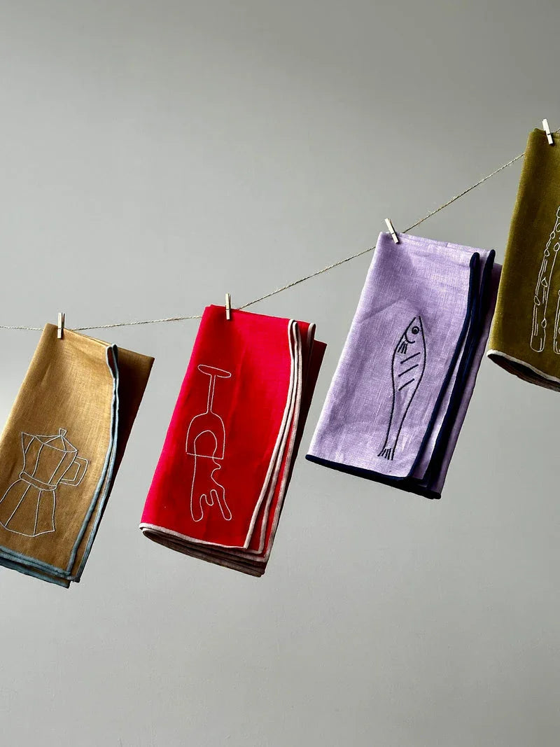MÆGEN Linen Embroidered Napkins 'Asparagus'