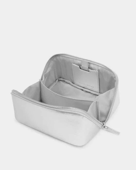Fold-Out Mirror Makeup Bag Silver- Katie Loxton