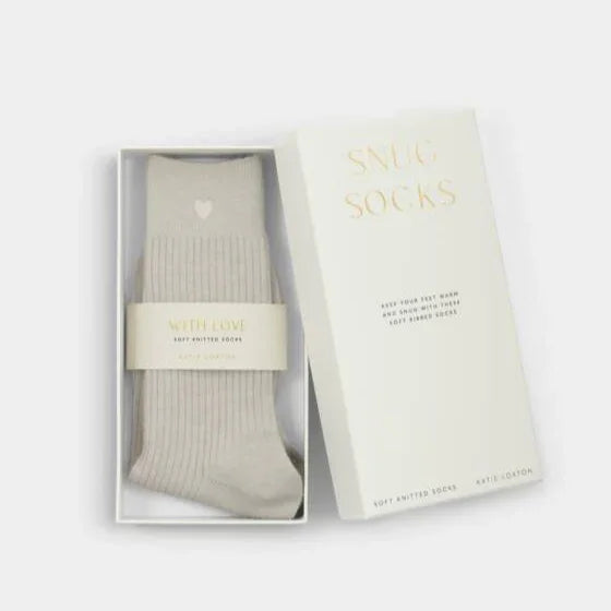 Gift Boxed Heart Off White Socks - Katie Loxton