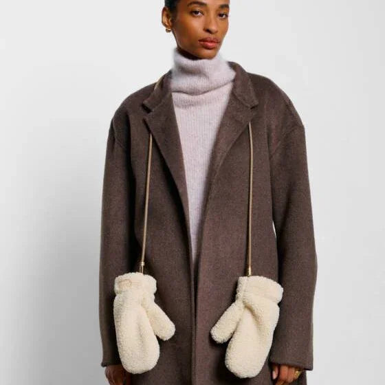 Cream Teddy Mittens on String - Katie Loxton