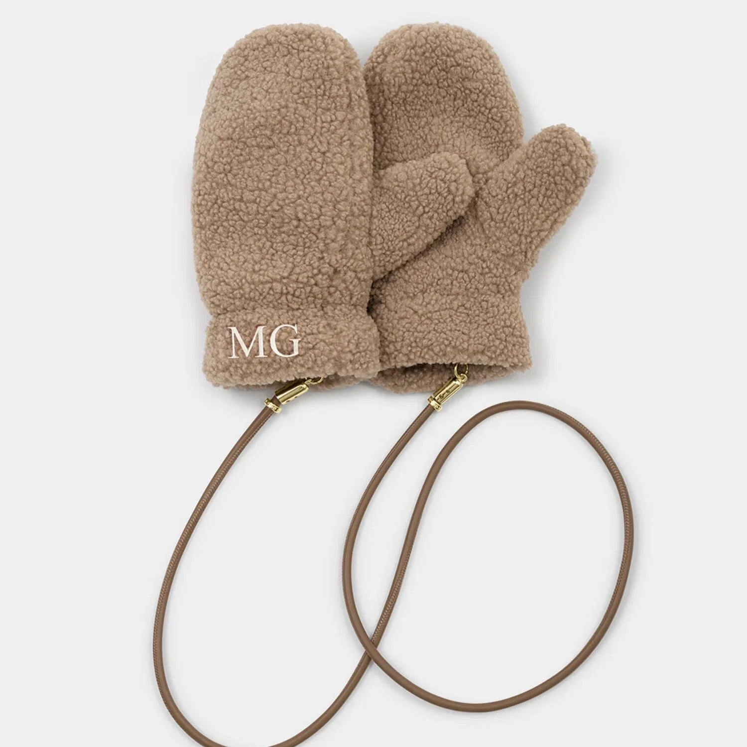 Tan Teddy Mittens on String - Katie Loxton