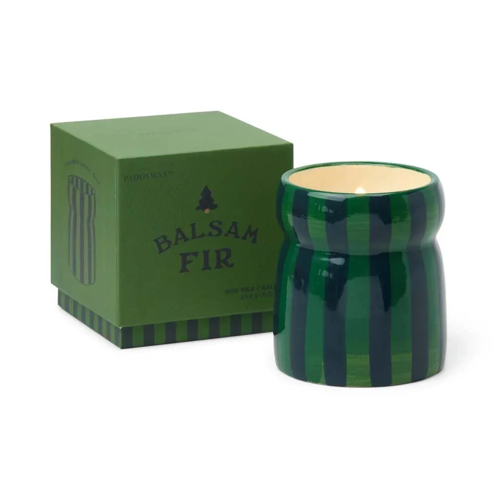 Paddywax Green & Navy Striped Balsam Fir Candle