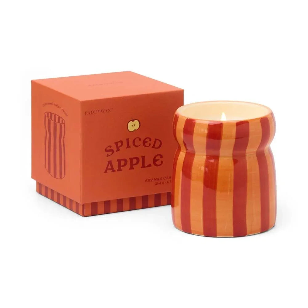 Paddywax Red & Coral Striped Spiced Apple Candle