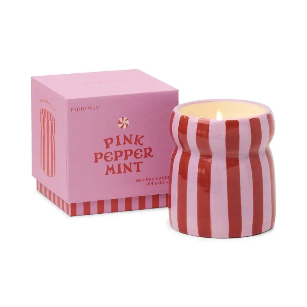 Paddywax Red & Pink Striped Pink Peppermint Candle
