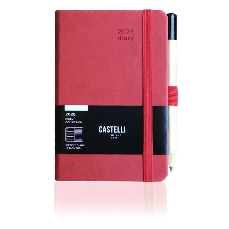 Castelli - Ivory Tucson Medium Weekly 2026 Diary Coral Red