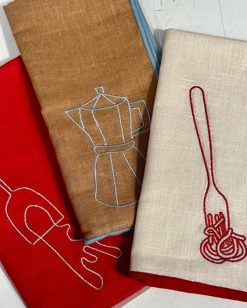 MÆGEN Linen Embroidered Napkins 'Spaghetti'