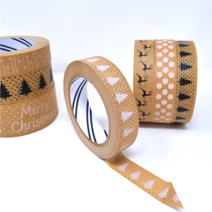 Cascayde Paper Tape 50m - White Snowy Christmas Tree (24mm wide)