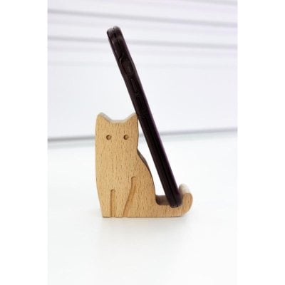 Cat Beechwood Phone Stand