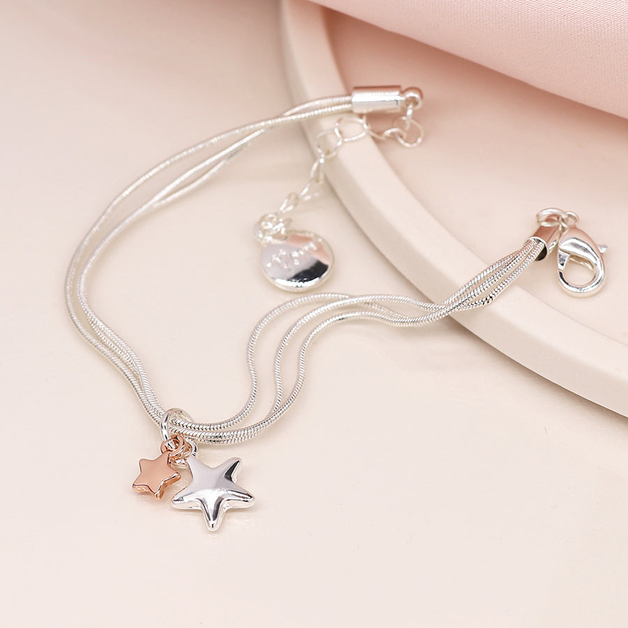 POM - Triple Chain Bracelet with Rose Gold/Silver Stars