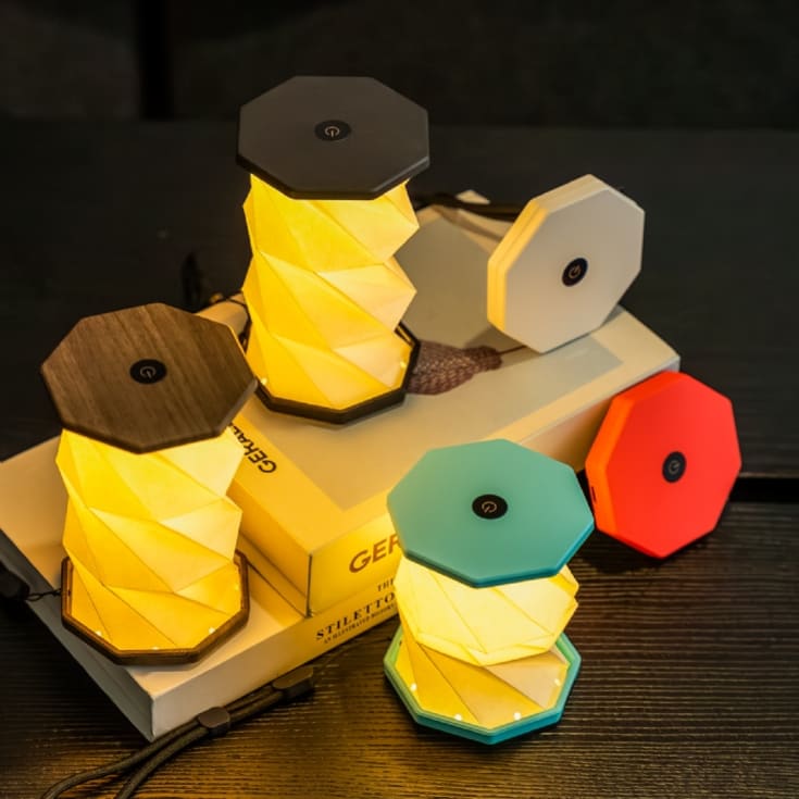 Gingko Mini Hexagon Twist Lamp - Walnut