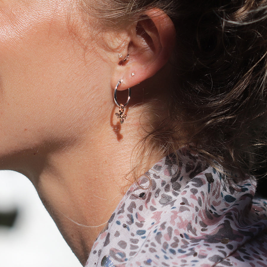 Silver Plated Hoop Earrings with Golden Bee Charm