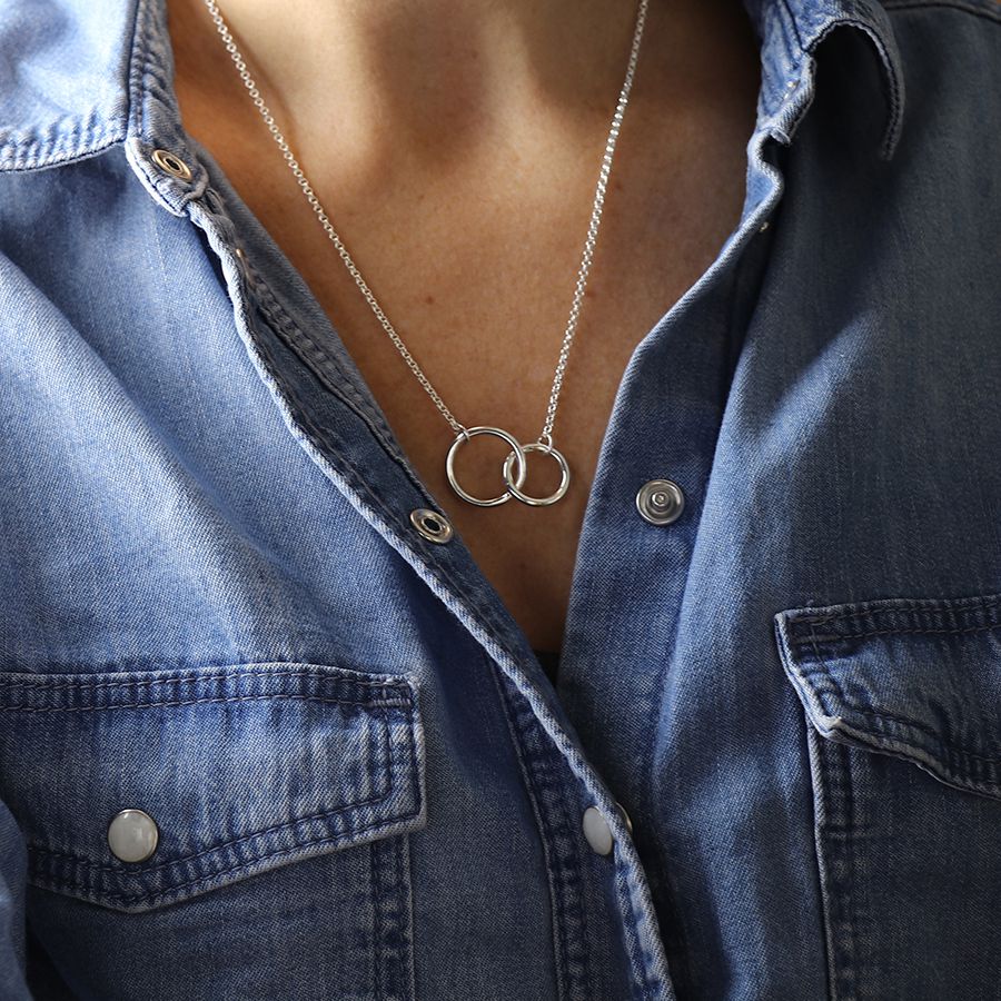 Silver Plated Linked Double Hoop Necklace