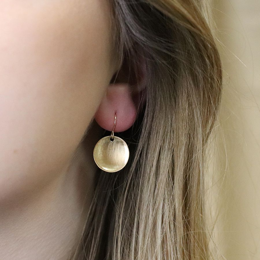 Golden Scratched Concave Disc Drop Earrings