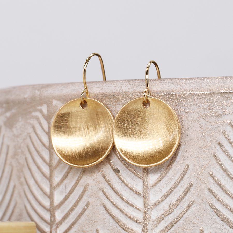 Golden Scratched Concave Disc Drop Earrings