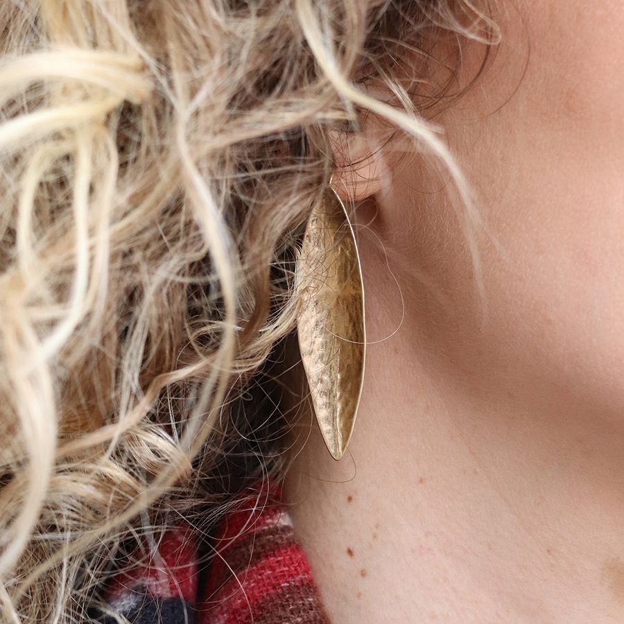 Elegant golden long leaf earrings