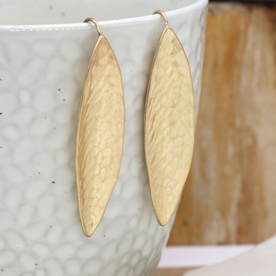 Elegant golden long leaf earrings