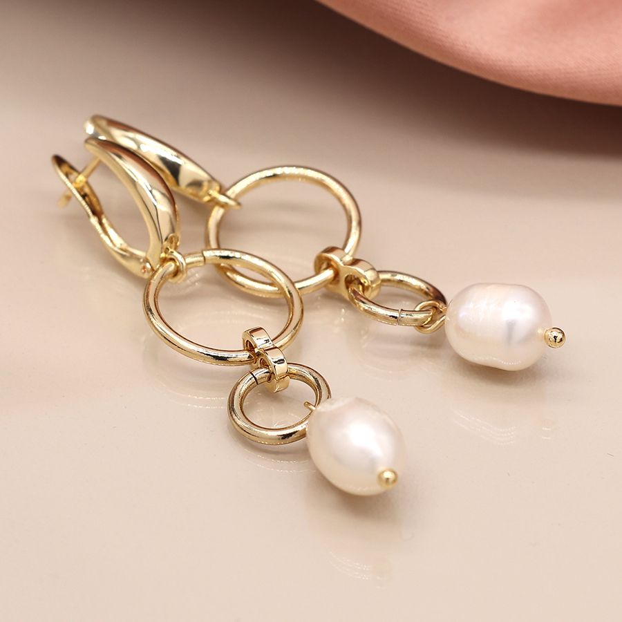 Golden Double Hoop & Pearl Drop Earring