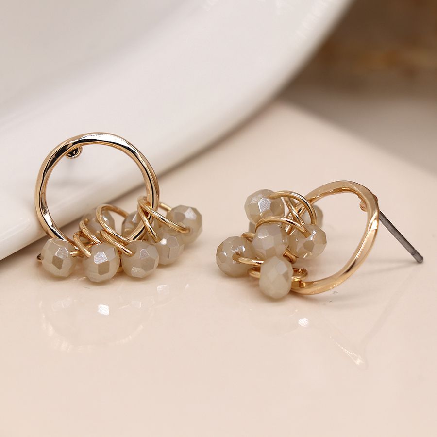 Golden Hoop & Crystal Bead Cluster Stud Earrings