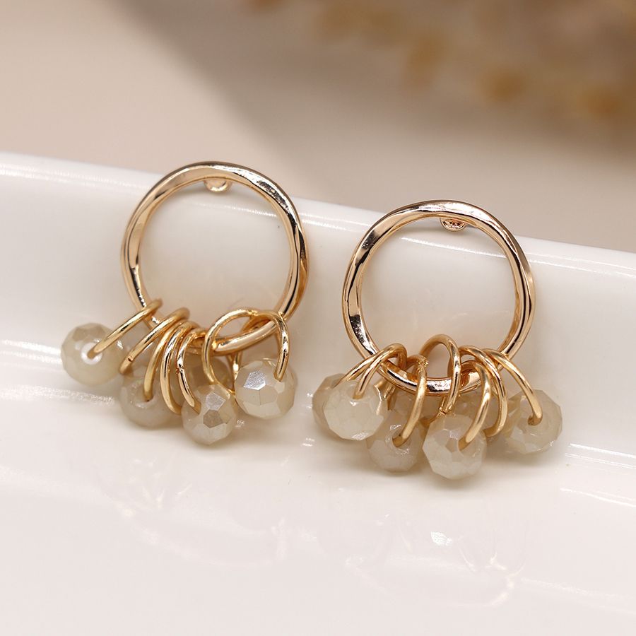 Golden Hoop & Crystal Bead Cluster Stud Earrings