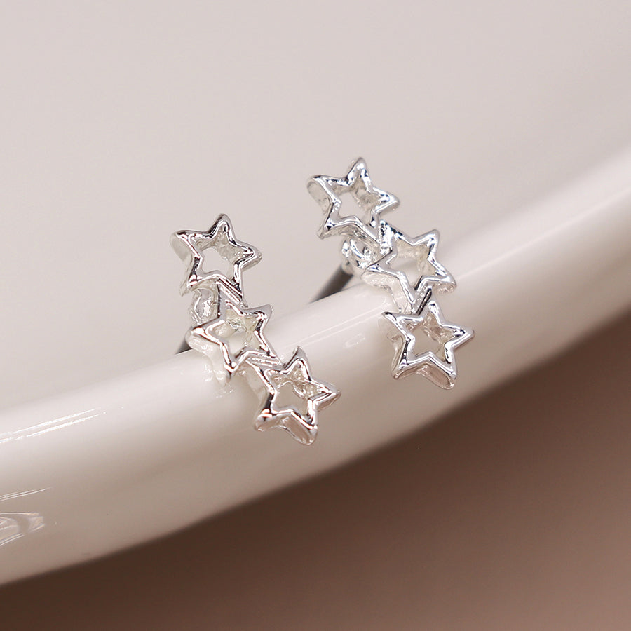 Silver Plated Triangle & Triple Star Earring Duo