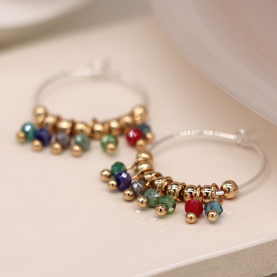 Silver Plated Hoop & Multicoloured Bead Earrings