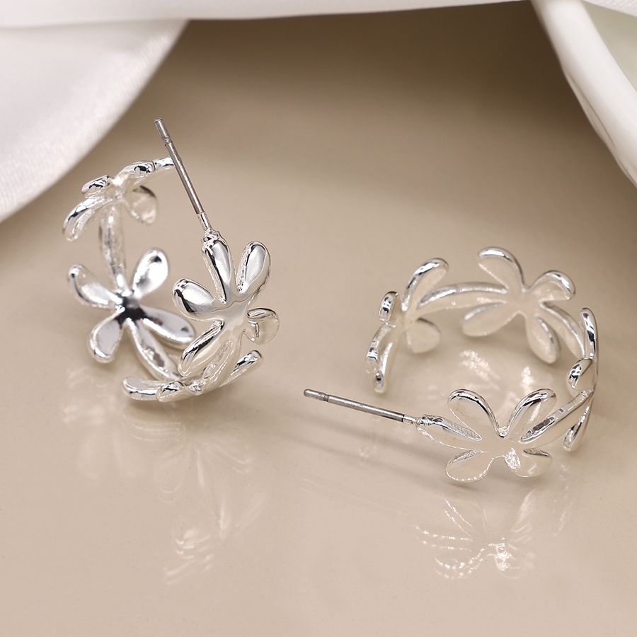 Silver Plated Simple Daisy Chain Hoop Earrings