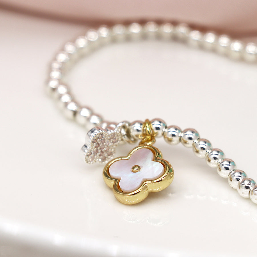 POM - Faux Gold & Silver Plated Double Quatrefoil Bracelet with Crystals