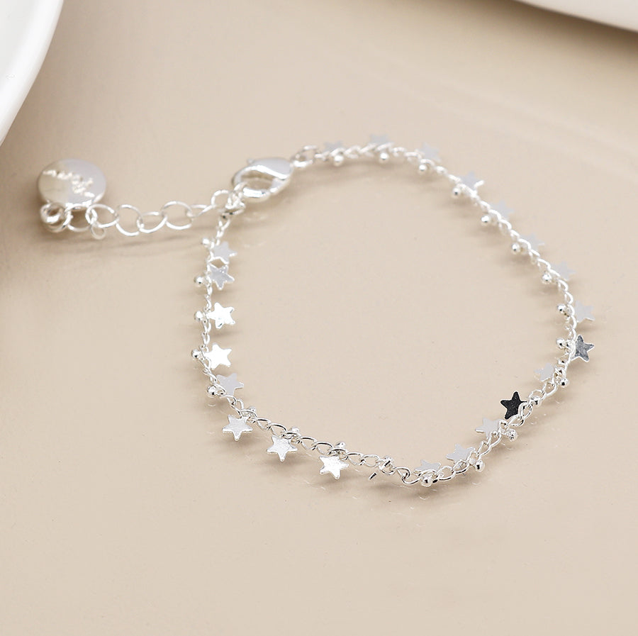 POM -Silver Plated Multi Star & Tiny Bead Chain Bracelet