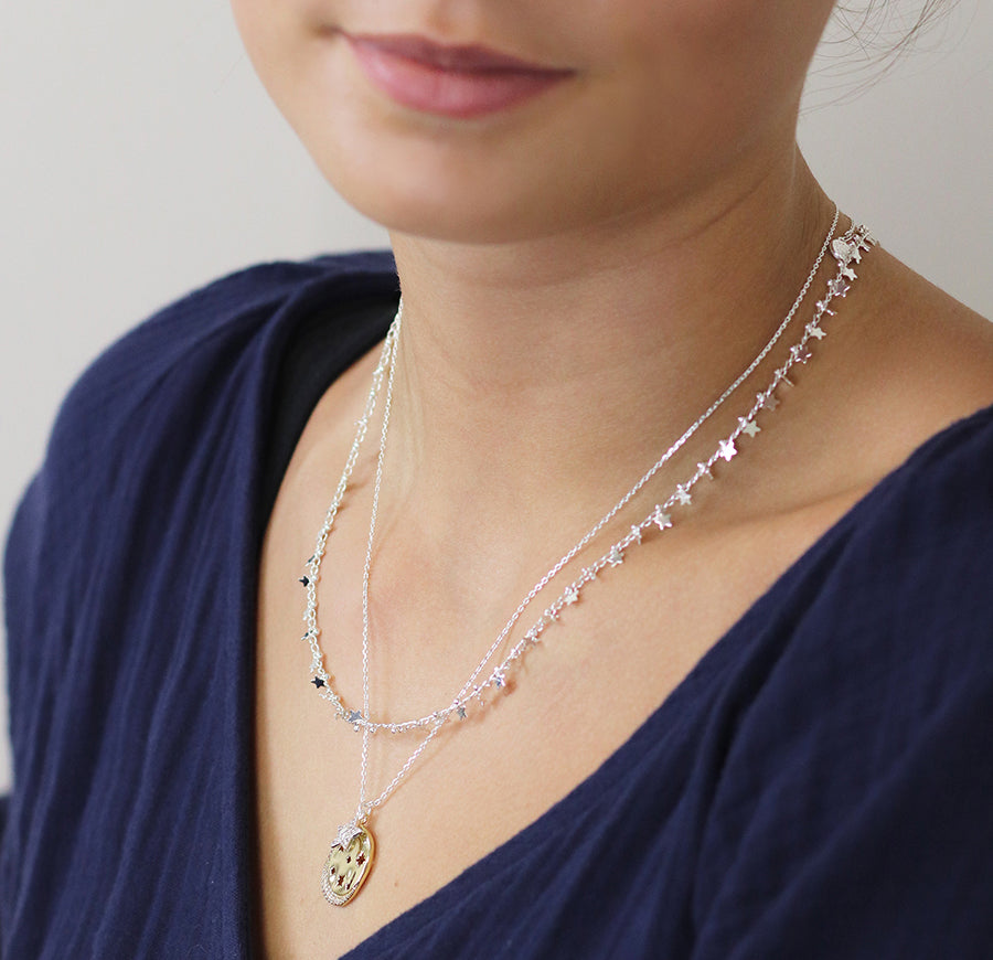 POM - Silver Plated Multi Star & Tiny Bead Chain Necklace