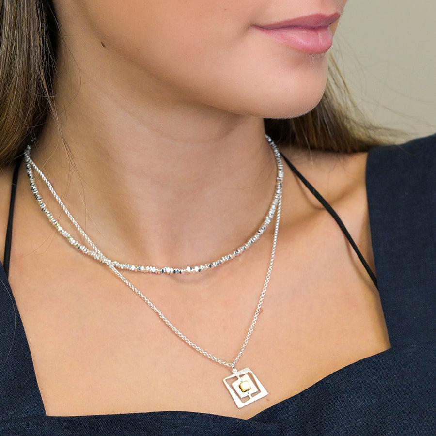 Faux Gold & Silver Plated Irregular Nested Square Necklace