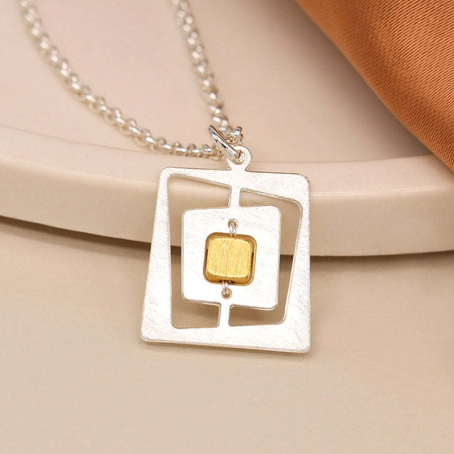 Faux Gold & Silver Plated Irregular Nested Square Necklace