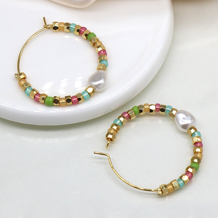 Faux Gold & Pastel Hoops with Pearls