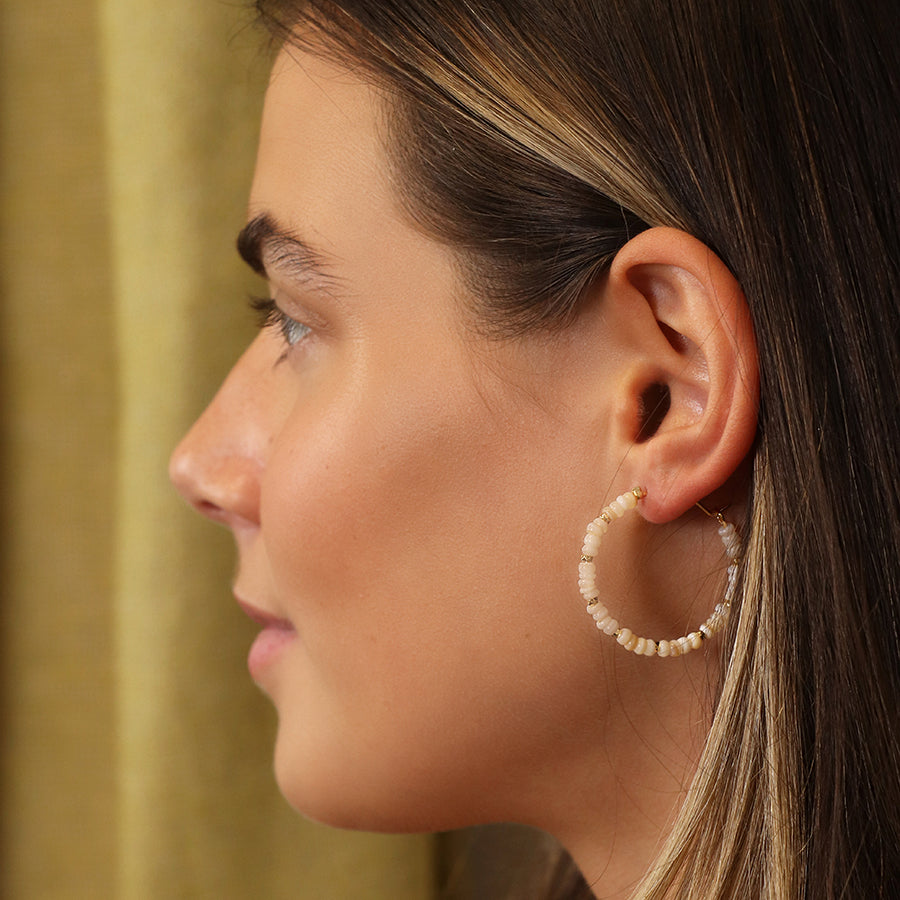 Seed Pearl, Bead & Faux Gold Hoop & Pebble Earrings