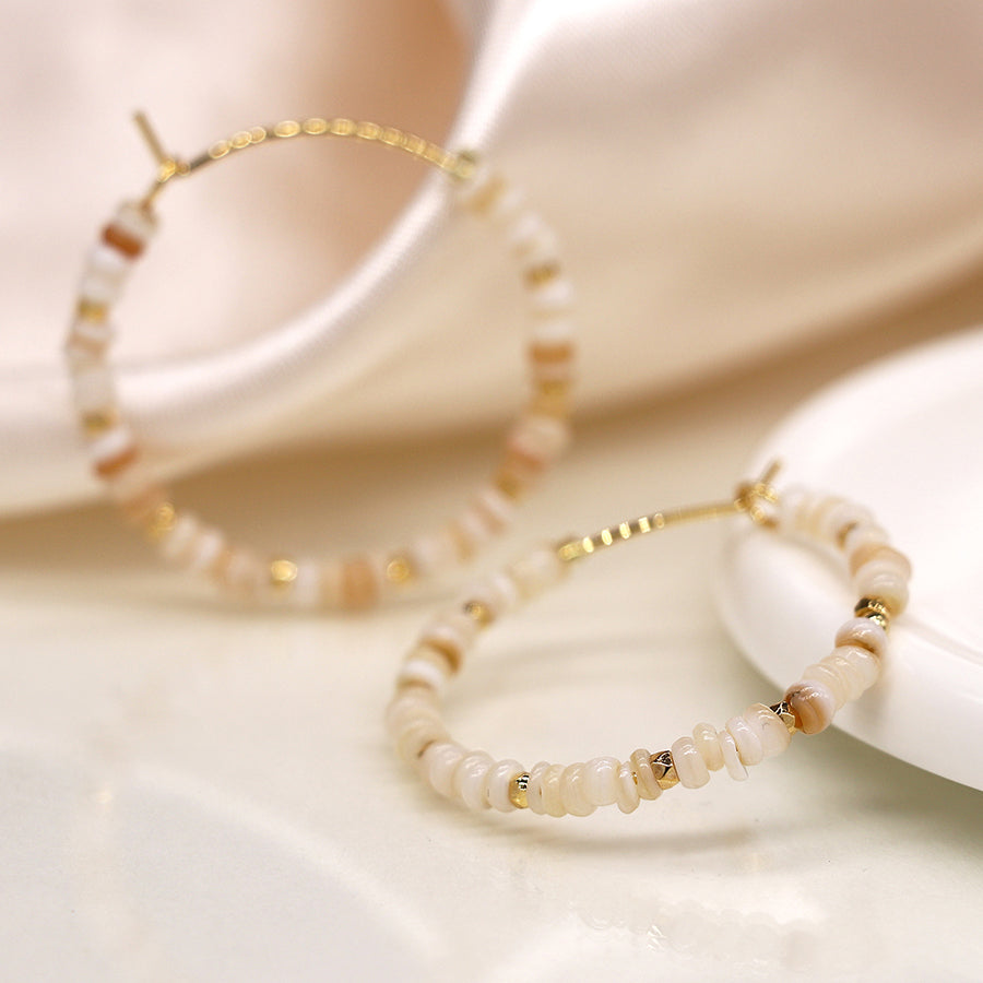 Seed Pearl, Bead & Faux Gold Hoop & Pebble Earrings