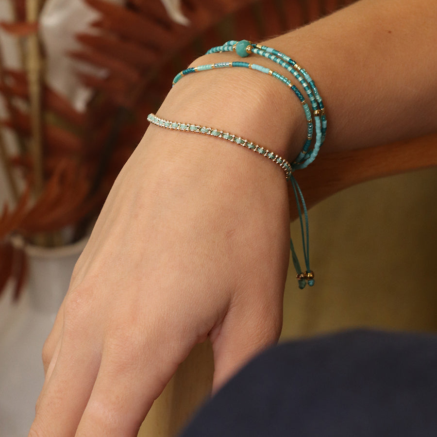 Faux Gold Bead Chain & Aqua Cord Bracelet