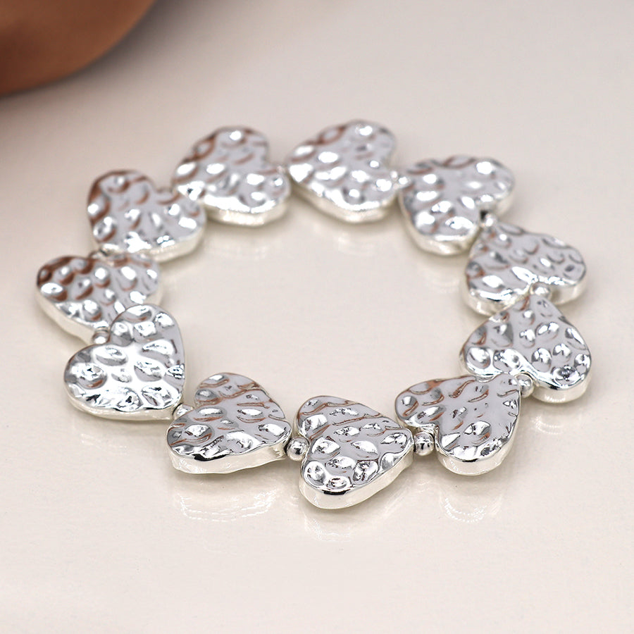 Silver Plated Hammered Hearts Bracelet