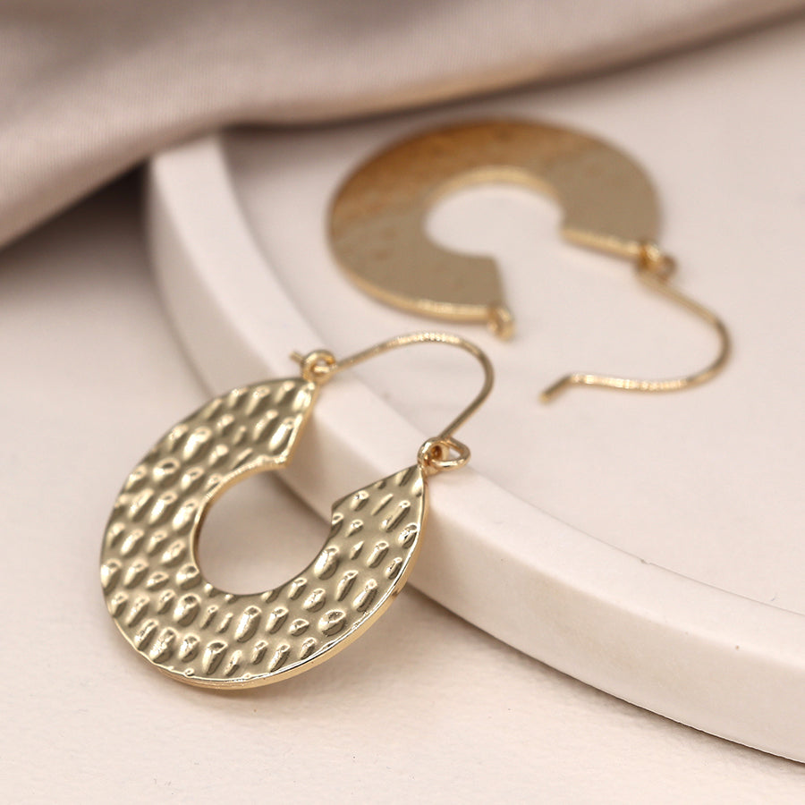 Faux Gold Hammered C-Hoop Earrings