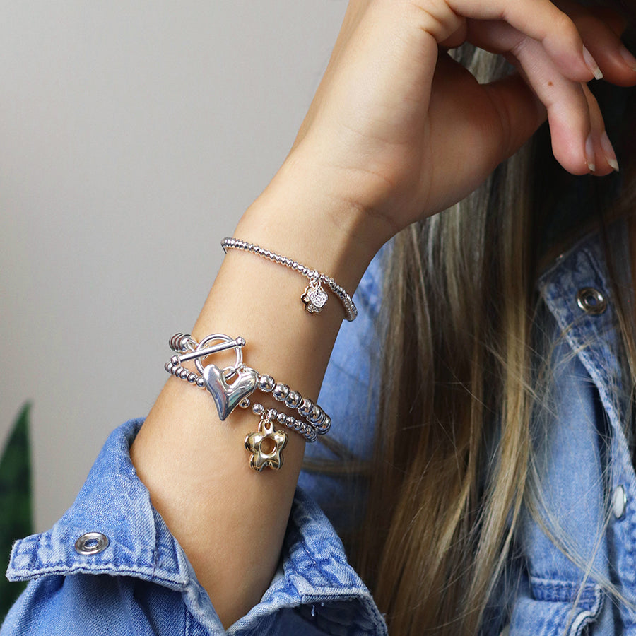 POM - Silver Plated & Faux Gold Retro Daisy Charm Bracelet