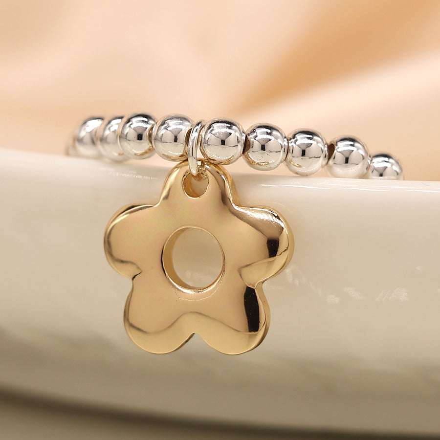 POM - Silver Plated & Faux Gold Retro Daisy Charm Bracelet