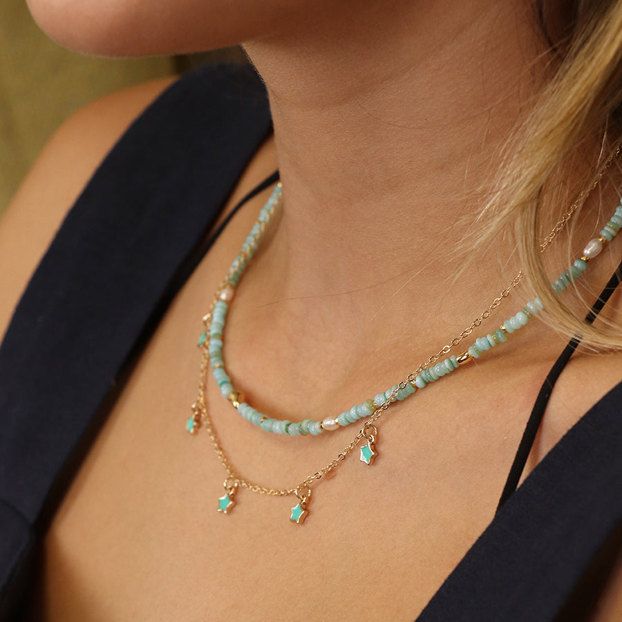 Golden Chain & Turquoise Stars Necklace