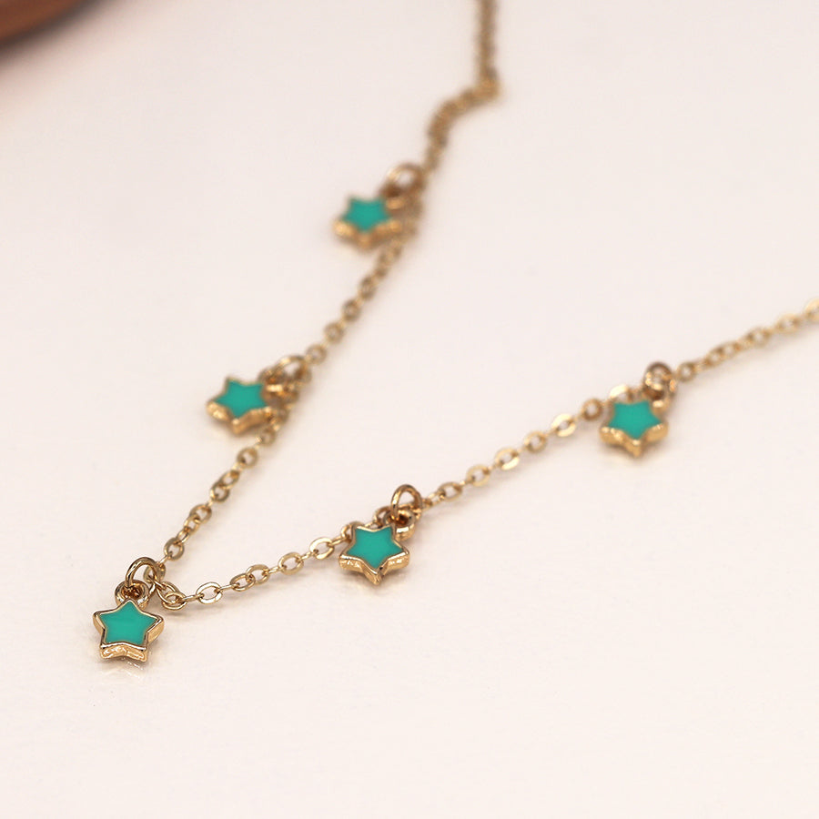 Golden Chain & Turquoise Stars Necklace